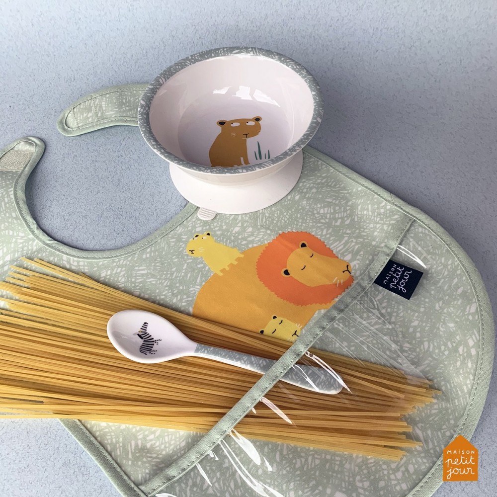 Bavoir Toile Cirée Jaune Peppa Pig - Avec Scratch Et Poche Récupératrice Petit Jour Paris