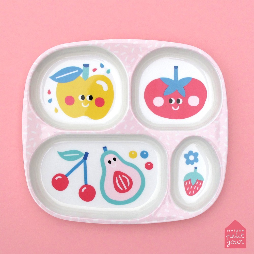 Plateau Bébé Barbapapa - 4 Compartiments - Mélamine Sans BPA - 24x21cm - Lavable Lave-vaisselle