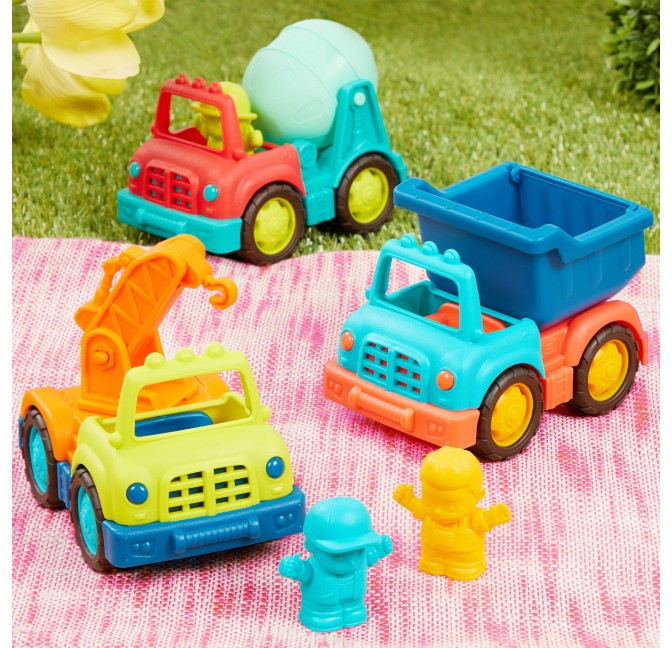 3 MINI CAMIONS DE CHANTIER AVEC SES FIGURINES - HAPPY CRUISERS CONSTR