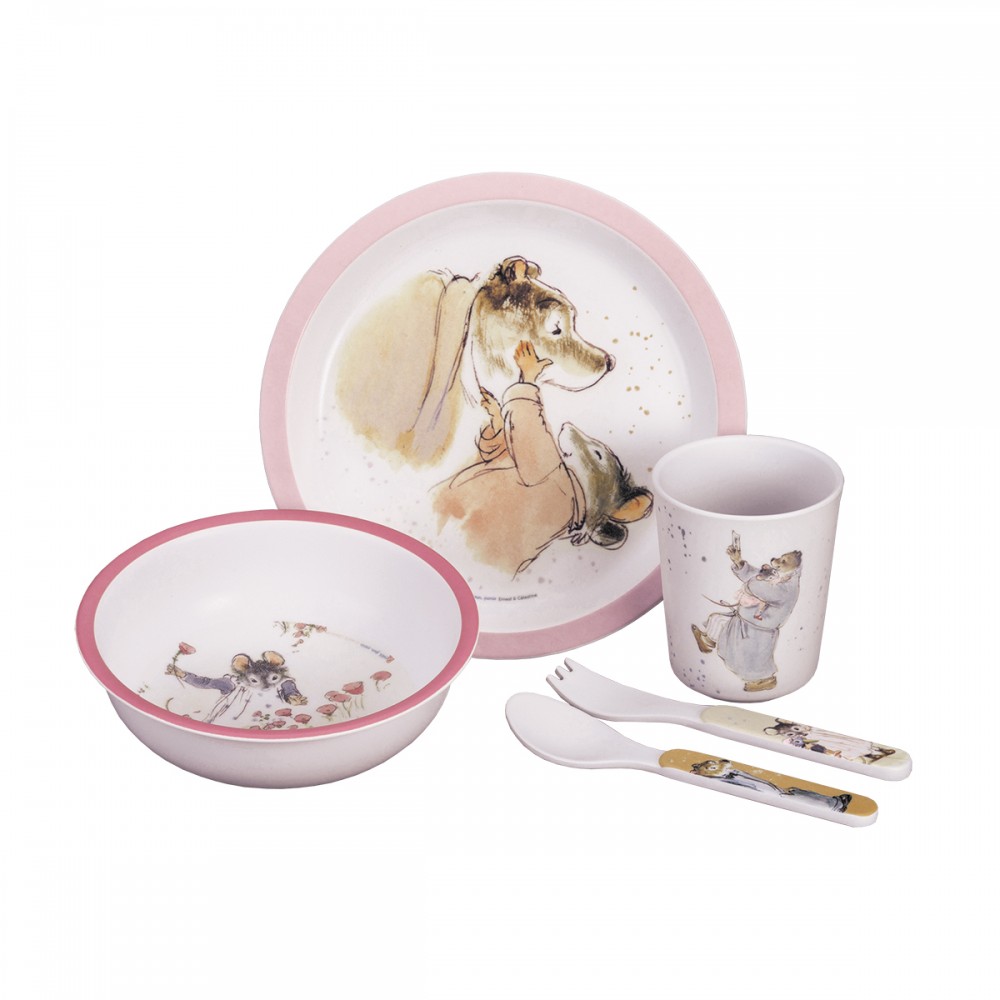 Coffret de Vaisselle Bébé Bambou Rose Princesse